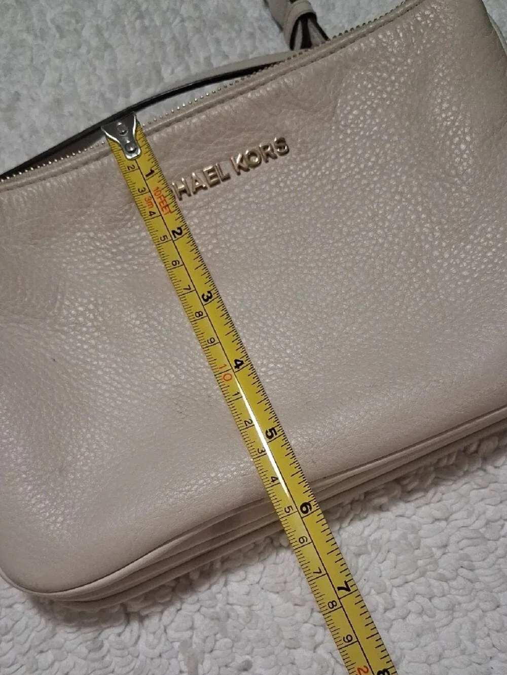 Michael Kors Beige Pebbled Leather Crossbody with Gold Hardware